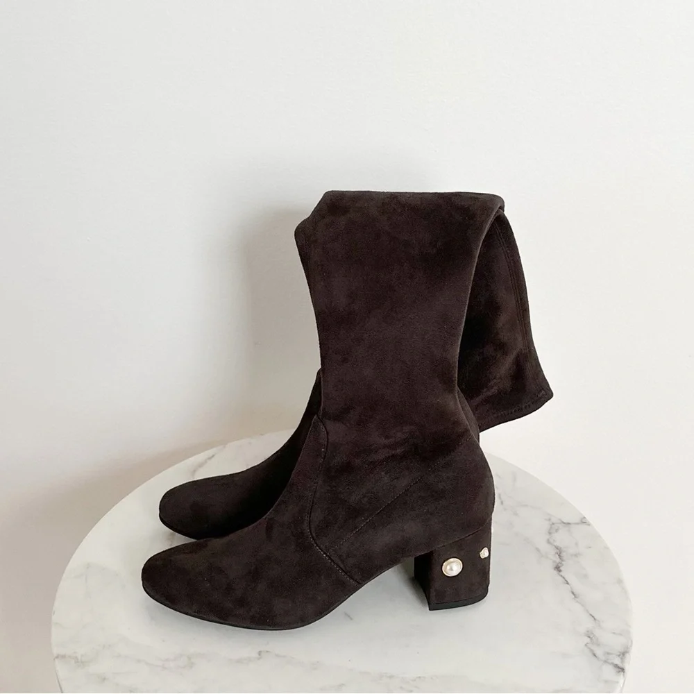 NEW Stuart Weitzman NEW Pearl Suede Knee High Block Heel Boots Size 8.5